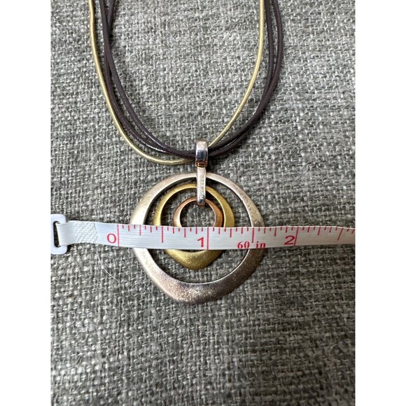 Layered Circle Pendant Necklace With Black Gold Cord & Adjustable Chain - Picture 6 of 6